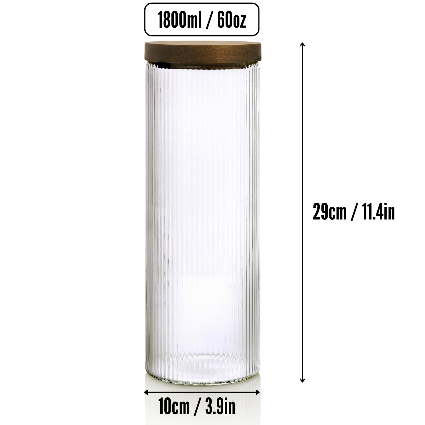 1800ml Ribbed Glass Storage Jars with Airtight Wooden Lids - Set of 2