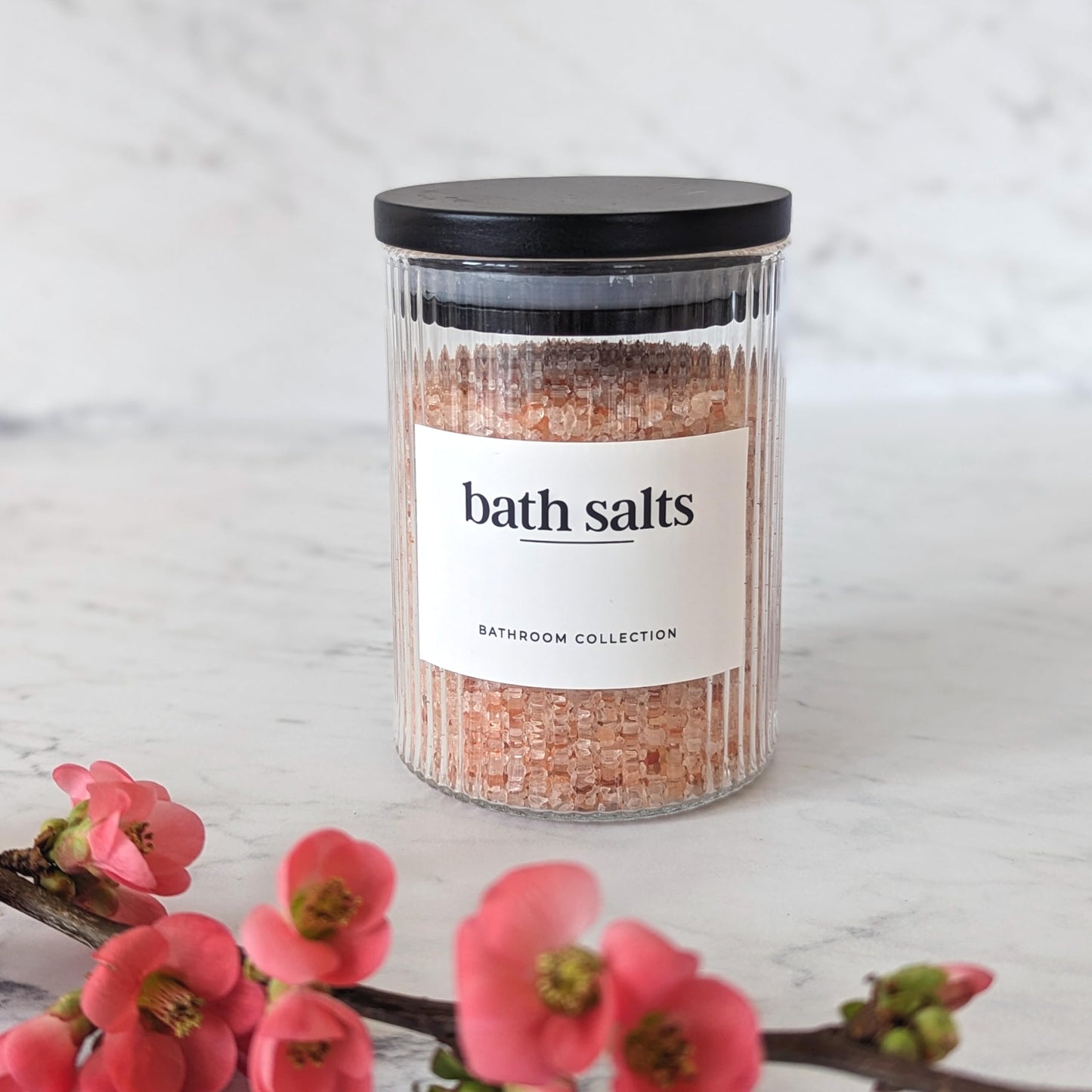 300ml-10 fl.oz Ribbed Glass Bathroom Jars with Airtight Black Bamboo Lids - Set of 2