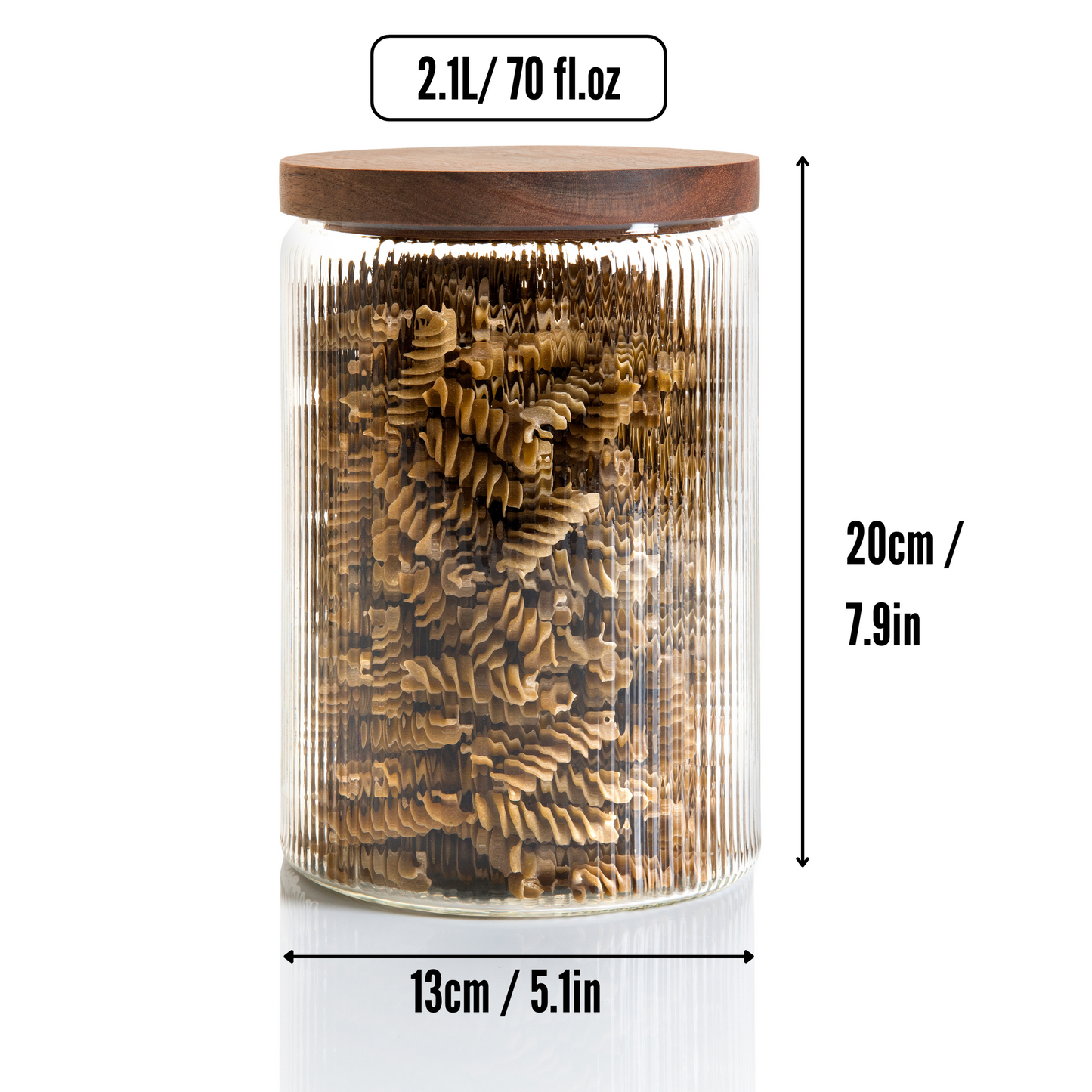 2.1L Ribbed Glass Storage Jars with Airtight Wooden Lids - Set of 2